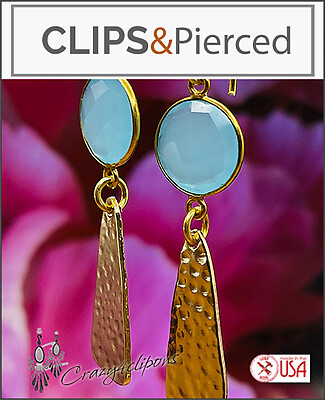 Ocean Elegance: Blue Chalcedony Dangle Clip Earrings