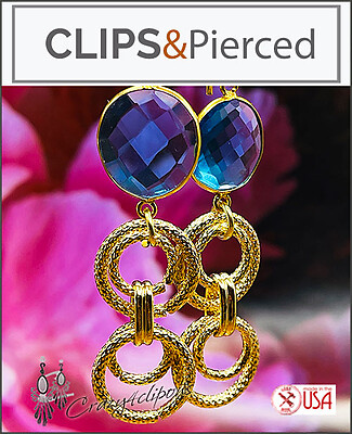 Radiant Elegance: Blue Topaz Dangling Clip Earrings