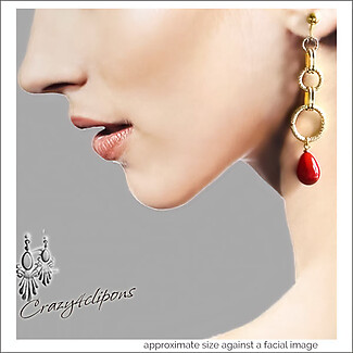 Glamorous Look: Gold Hoops & Red Teardrops Clip Earrings