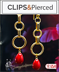 Radiant Glamour: Gold Hoops & Red Teardrops Clip Earrings