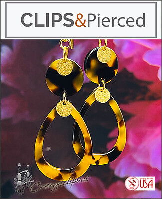 Gorgeous Boho Tortoise-Shell Gold Clip Earrings