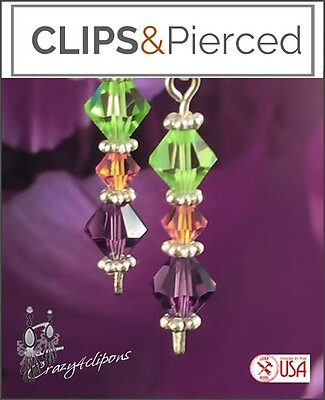 Colorful Swarovski Crystals Earrings |Pierced or Clip-ons
