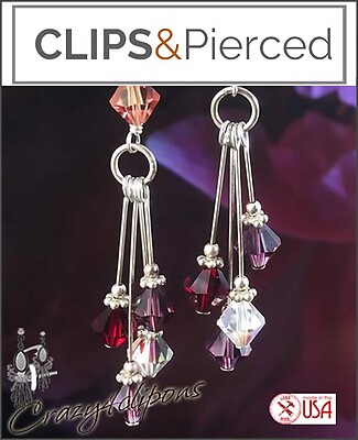 Elegant Dangling Swarovski Crystal Earrings - Clipon & Pierced