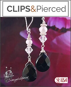 Onyx w/ Swarovski Crystal Earrings | Pierced or Clip-ons