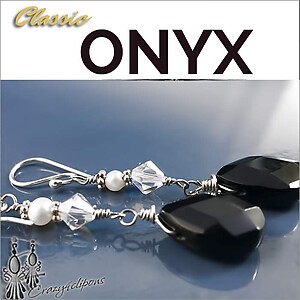 Onyx w/ Swarovski Crystal Earrings | Pierced or Clip-ons