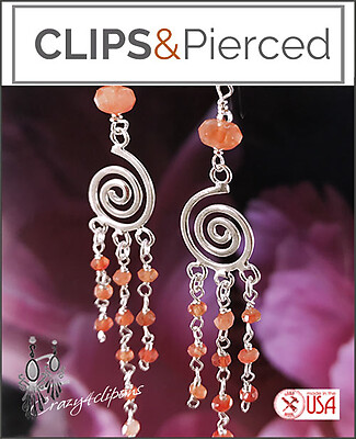 Silver & Carnelian Drop Earrings - For Pierced and Clipon Ears!