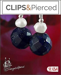 Petite Blue Goldstone & Pearl Earrings - Pierced or Clipon