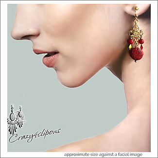 Eclectic Gold & Red Cinnabar Earrings - Pierced & Clipon