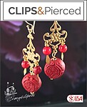 Eclectic Gold & Red Cinnabar Earrings - Pierced & Clipon