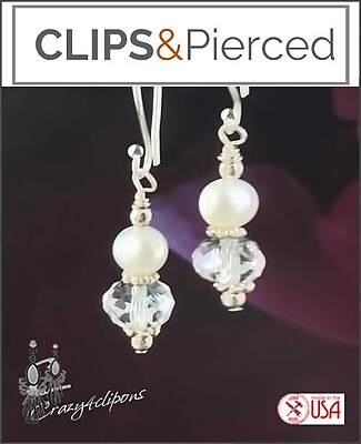 Affordable Everyday Pearls & Crystal Earrings - Choose Pierced or Clipons
