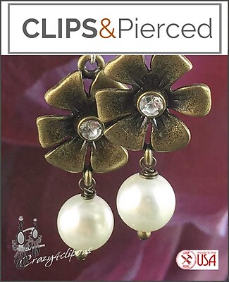 Vintage Flair Antique Brass Floral Earrings ? Clipon or Pierced