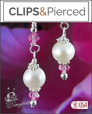 Delicate Pearls & Swarovski Crystal Earrings. Clipon & Pierced