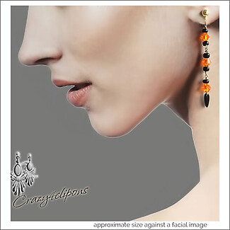 Sparkling Orange Black Crystal Clip Earrings