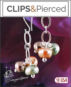 Multi-colored Glass Pearl Clip On Earrings