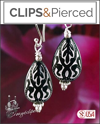 Barcelona Paisley Black and White Earrings | Pierced or Clip-ons