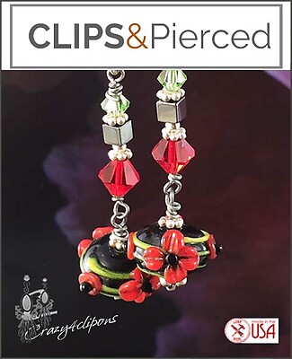Artsy Lamp work Beaded Earrings | Pierced or Clip-ons