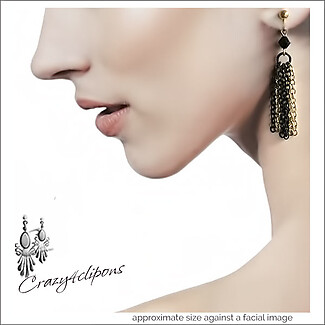 Fashionable Multi Chain Fringe Tassel Clip Earrings