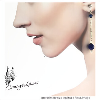 Blue Goldstone & Silver Long Earrings | Pierced or Clip-ons