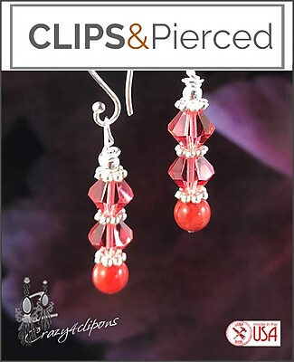Pierced & Clip Earrings: Coral w/ Swarovski | Pierced or Clip-ons