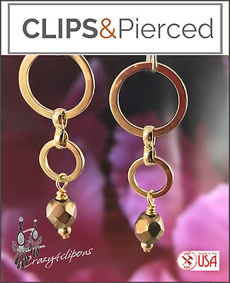 Stand Out in Style with Minimalistic Gold Dangling Hoop Earrings. Clipon & Pierced