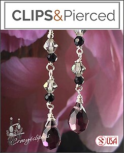 Long Dangling Purple Earrings | Pierced or Clip-ons