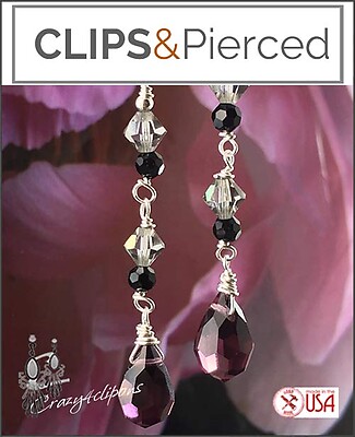 The Perfect Accessory - Long Dangling Purple Earrings. Clipon & Pierced