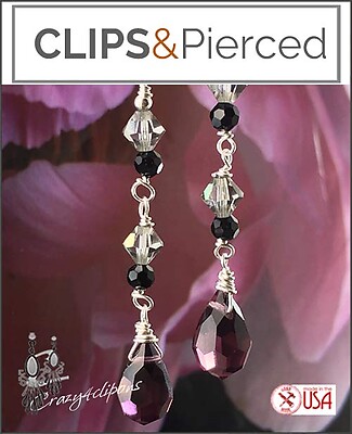 Vibrant Purple Crystal & Pearl Clip Earrings