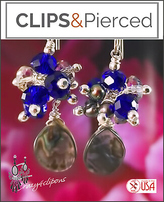 Abalone and Crystal Earrings| Pierced & Clip-ons