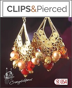 Gorgeous Clipon Vermeil Gold & Gem Dangling Earrings