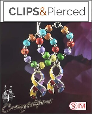 Fun & Colorful Autism Awareness Earrings. Clipon & Pierced