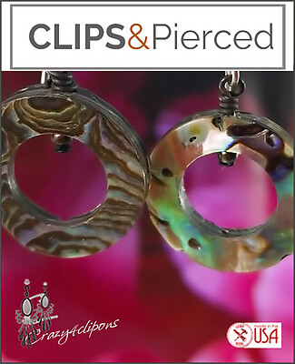 Abalone Bohemian Hoop Earrings - Clip on & Pierced