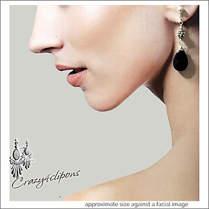 Glamorous Sterling Silver & Onyx Pierced or Clip-On Earrings