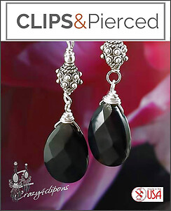 Glamorous Sterling Silver & Onyx Pierced or Clip-On Earrings