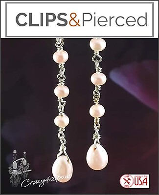Dainty & Dangling Pearl Earrings | Pierced or Clip-ons