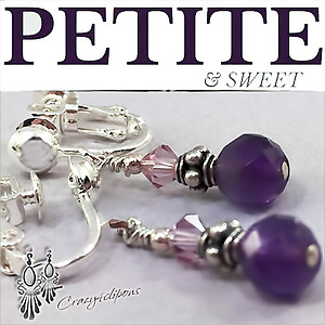 Gorgeous Petite Amethyst & Swarovski Earrings. Clip on & Pierced