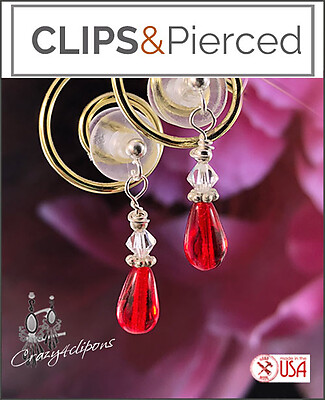 Beautiful Petite Red Crystal Earrings ? Pierced & Clipon