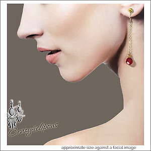 Beautiful Gold & Red Long Linear Earrings. Clip on & Pierced