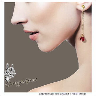 Gold & Red Long Linear Earrings | Pierced or Clip-ons