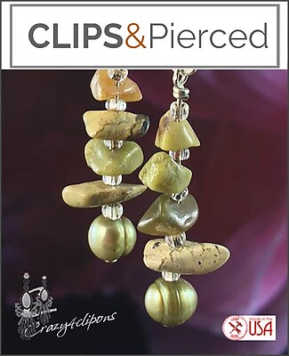 A Great Match: Pearl and Stone Chip Earrings. Clip on & Pierced