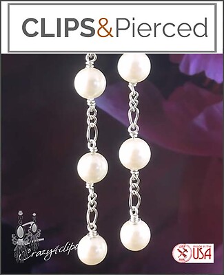 String Of Faux Pearls Dangling Earrings | Pierced or Clip-ons