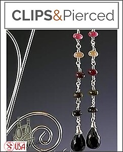 A Sparkling Statement - Gorgeous Tourmaline & Onyx Drop Clip Earrings