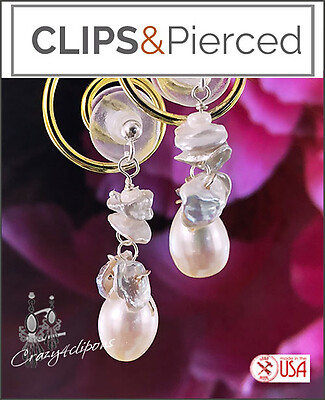 Cluster of Pearls Dangling Earrings - Choose: Pierced or Clips