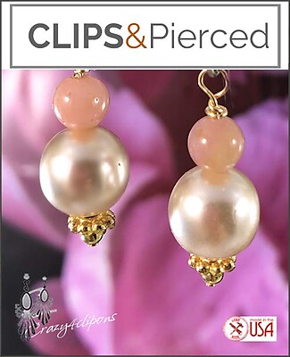Faux Pearl w/ Pink Opal Earrings