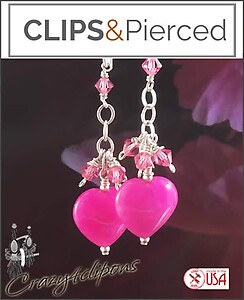 Pretty and Stylish Pink Hearts & Crystals Danglers