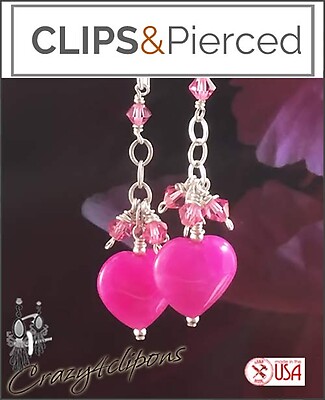 Pretty and Stylish Pink Hearts & Crystals Danglers