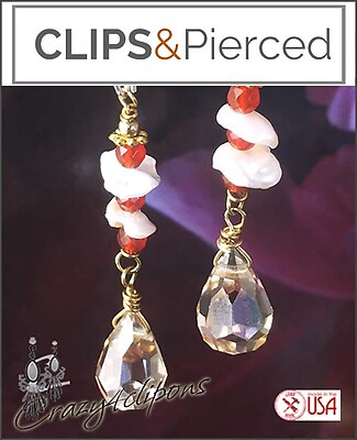 Dazzling Earrings - Eclectic & Unique Crystals, Keshi Pearl Earrings. Clip on & Pierced