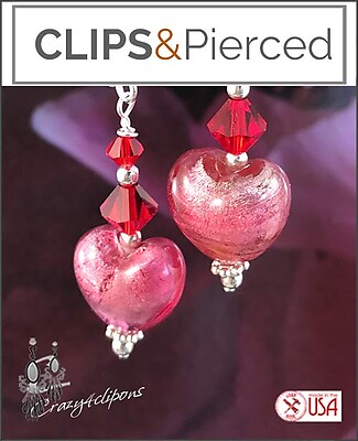 Venetian Heart Earrings For Valentine?s & Mother?s Day. Clip on & Pierced