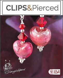 Venetian Heart Earrings For Valentine's & Mother's Day. Clip on & Pierced