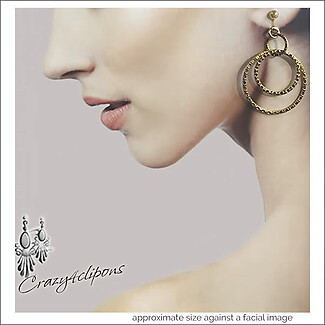 Vintage inspired Gold Textured Hoop Clip Earrings