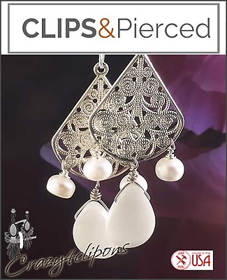 Filigree and Mother of Pearl Earrings | Pierced or Clip-ons
